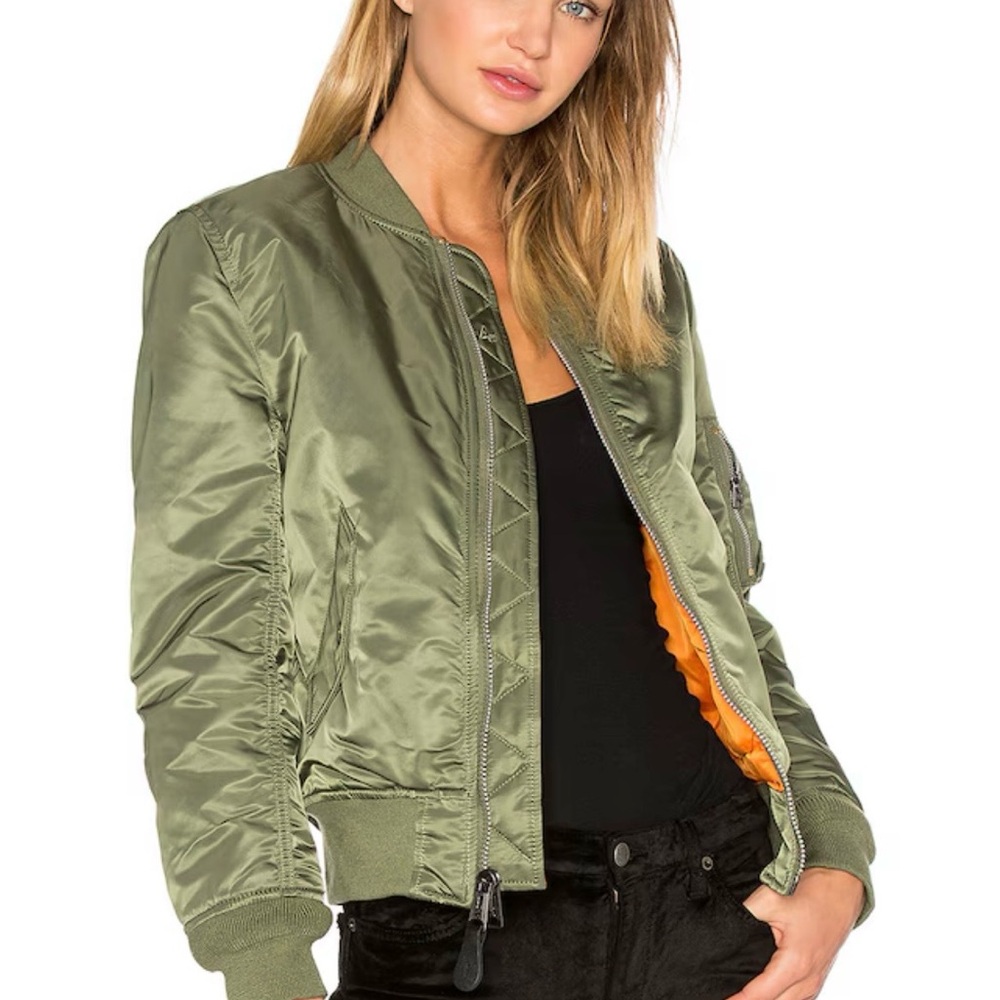 Alpha Industries MA-1 W Bomber Jacket in Sage Reversible Orange
